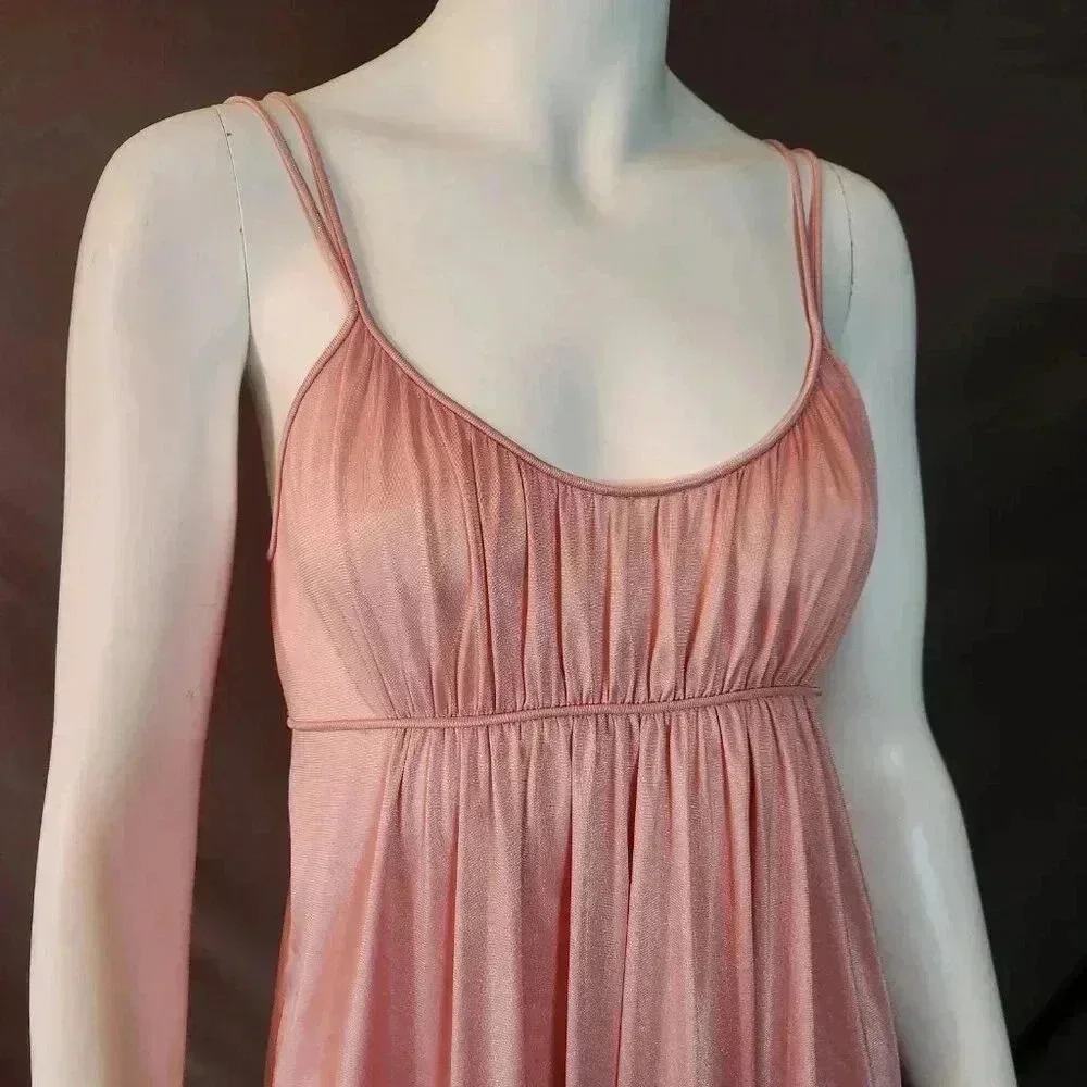 Vintage 70s Blush Pink Empire Waist Slip Nightgown Dress S - Picture 11 of 13